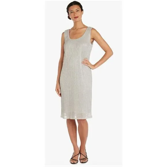 Metallic Sleeveless Shift Dress w/Matching Cardigan Sz 12 by R&M Richards Flowy - Picture 2 of 14